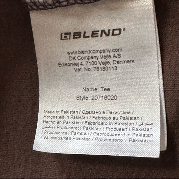 Blend Tee Shirt Mens XXL Brown Cotton Comfort All-over Motto Print Rib Crew - Picture 6 of 14